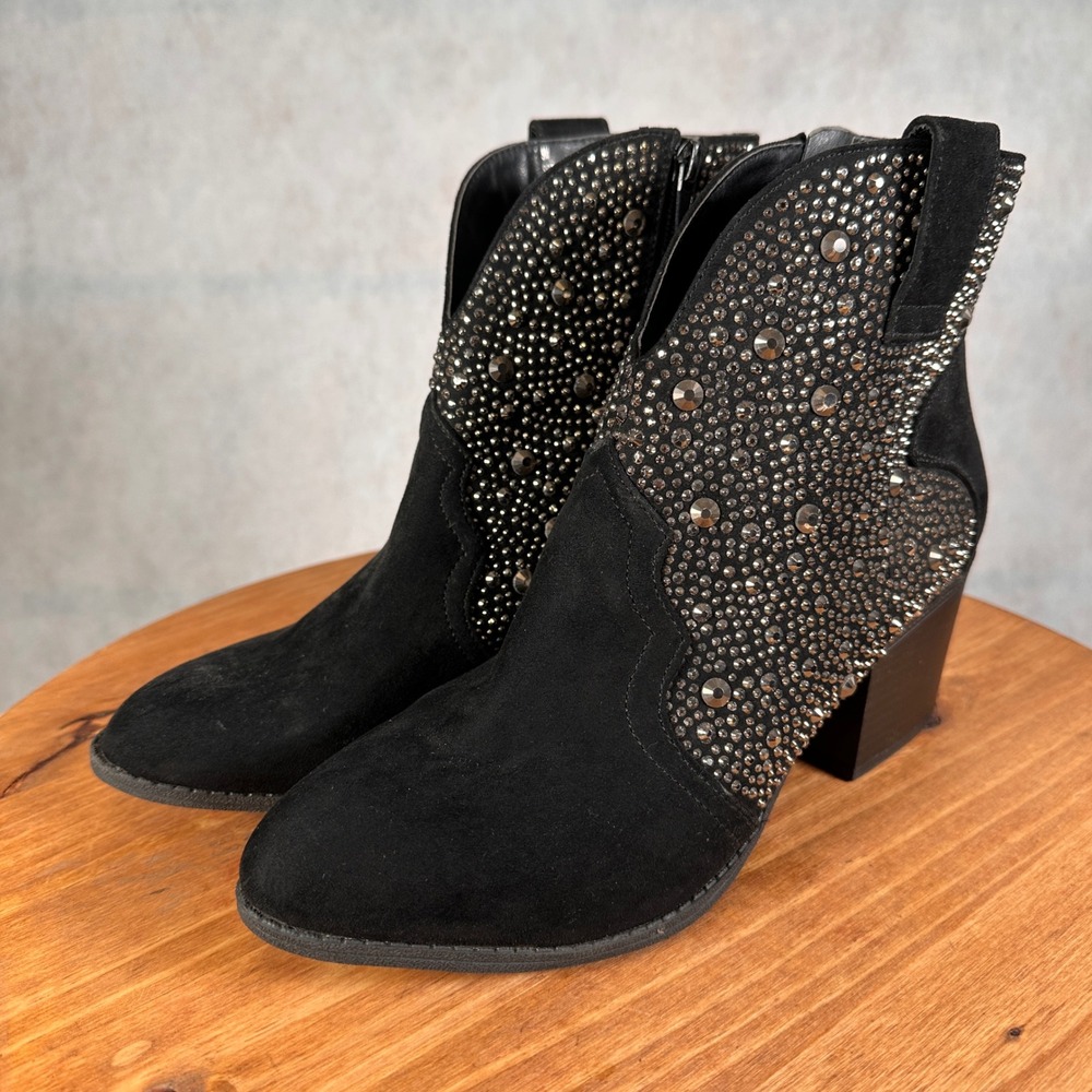Sugar Comet Studded Ankle Boots Women 9 Black Good Rhinestone Western Edgy